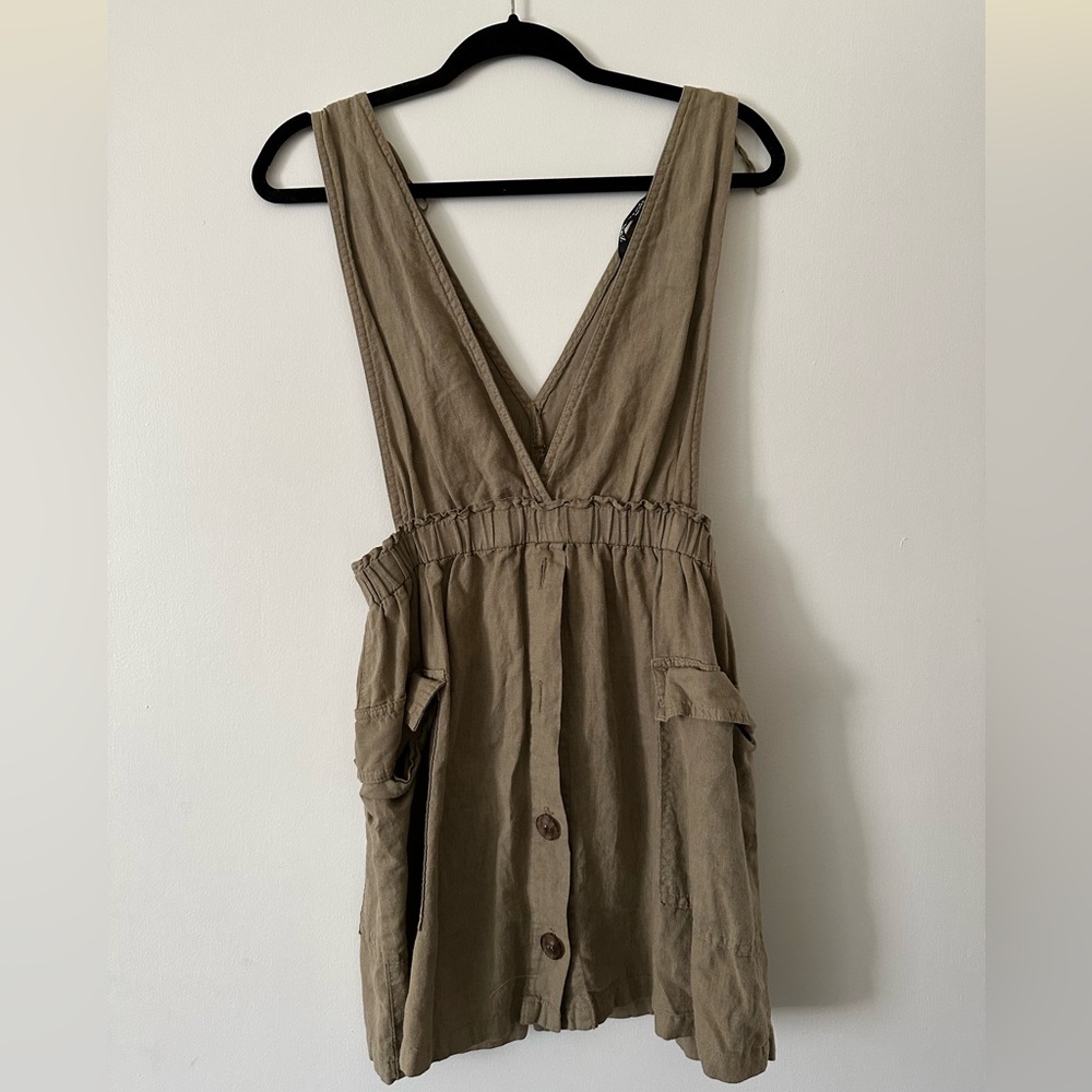 Medium Zara overall olive dress missing two buttons